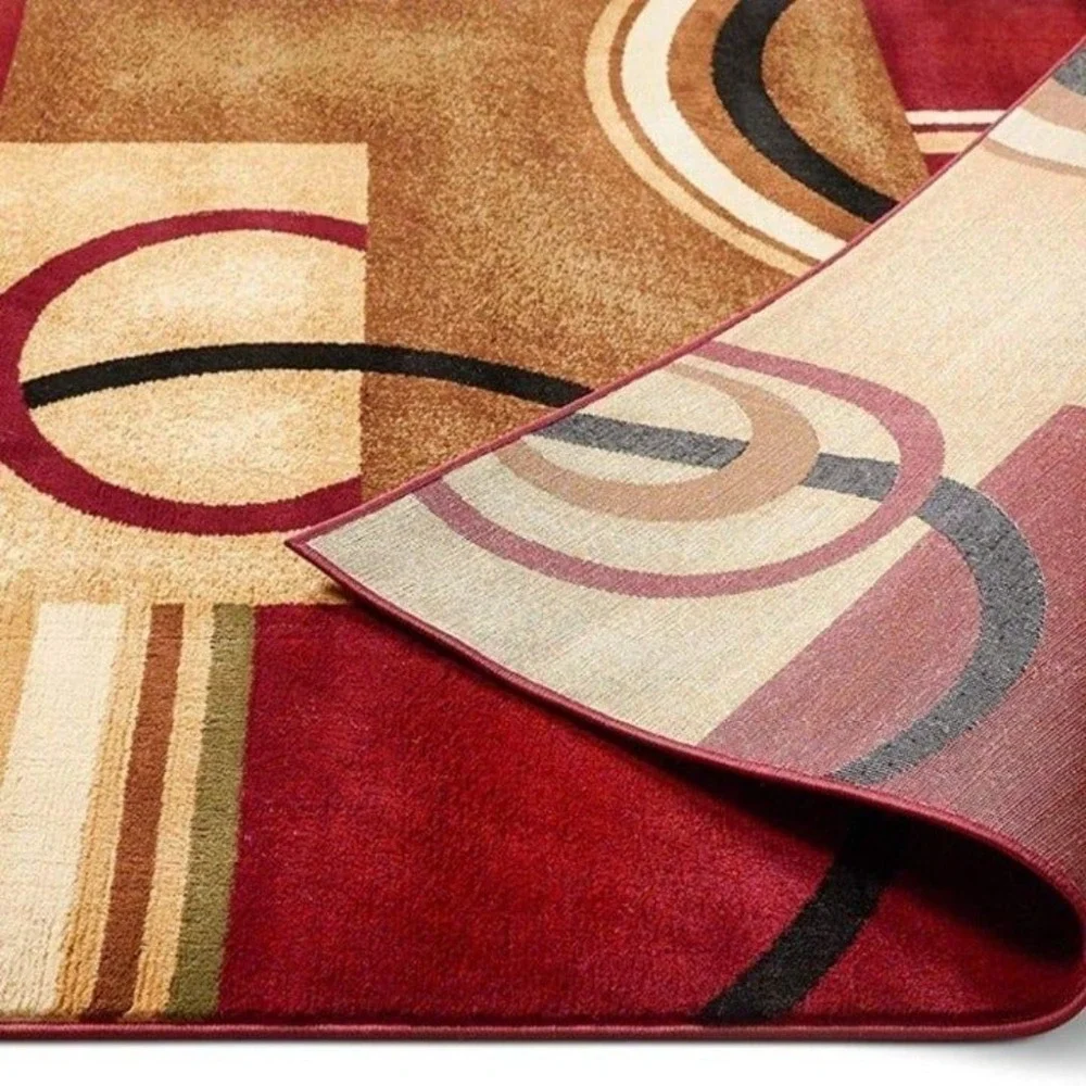 Deco Rings Red Geometric Modern Casual Area Rug